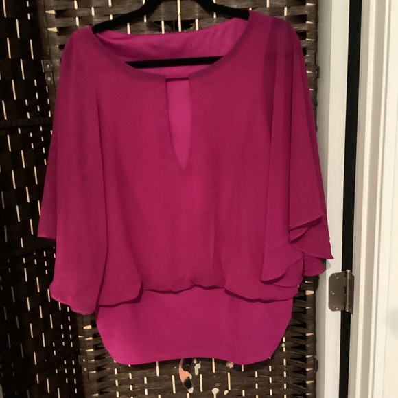 Dolman Sleeve Boat Neck Blouse (Size: Large)  (Color: Deep Fushia) PREOWNED - Picture 1 of 8